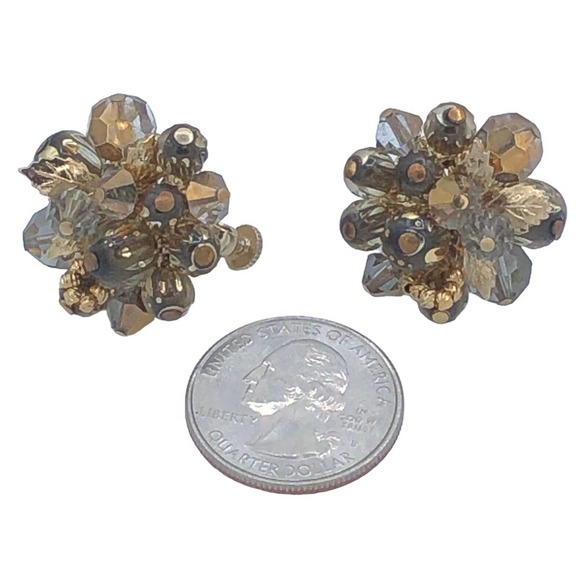 Runway Vendome Lucite Necklace Gold Fleck Art Glass Beads Clip Earrings Set - Picture 9 of 10